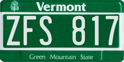 VT license plate ZFS817