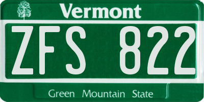 VT license plate ZFS822