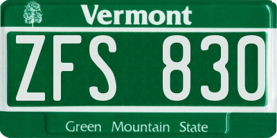 VT license plate ZFS830