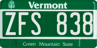 VT license plate ZFS838