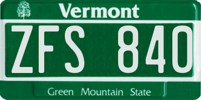 VT license plate ZFS840