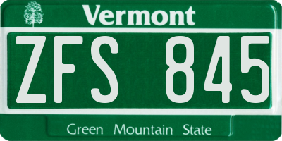 VT license plate ZFS845