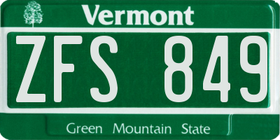 VT license plate ZFS849