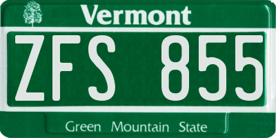 VT license plate ZFS855