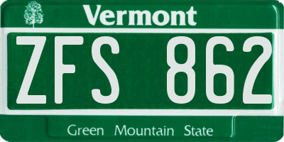 VT license plate ZFS862