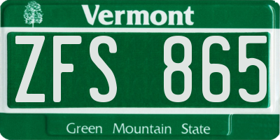 VT license plate ZFS865