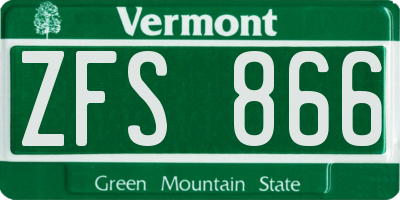 VT license plate ZFS866