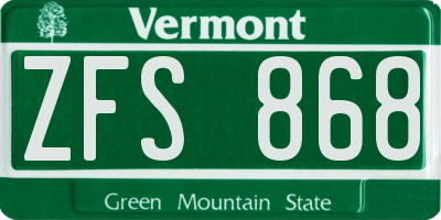 VT license plate ZFS868