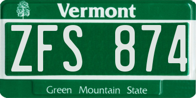 VT license plate ZFS874