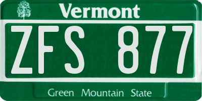 VT license plate ZFS877