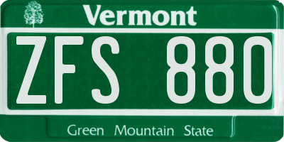 VT license plate ZFS880