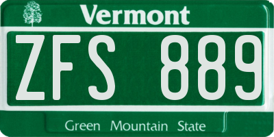 VT license plate ZFS889