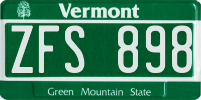 VT license plate ZFS898