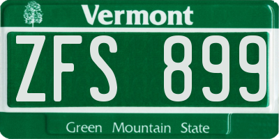VT license plate ZFS899