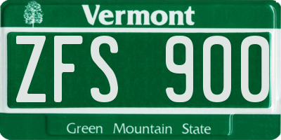 VT license plate ZFS900