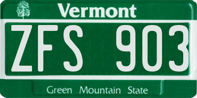 VT license plate ZFS903