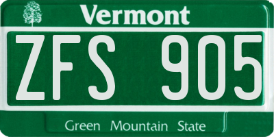 VT license plate ZFS905