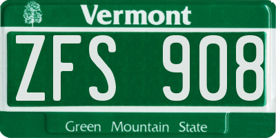 VT license plate ZFS908