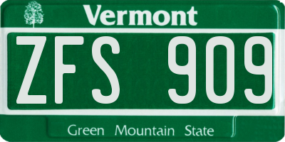 VT license plate ZFS909