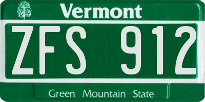VT license plate ZFS912