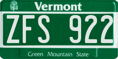VT license plate ZFS922