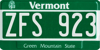 VT license plate ZFS923