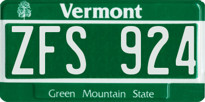 VT license plate ZFS924