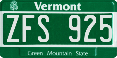 VT license plate ZFS925