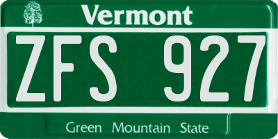 VT license plate ZFS927