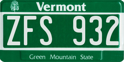 VT license plate ZFS932