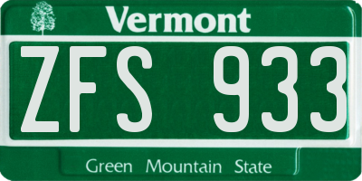 VT license plate ZFS933