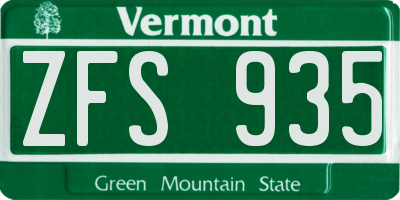 VT license plate ZFS935