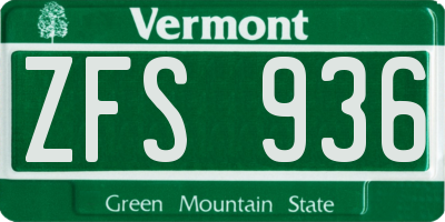 VT license plate ZFS936