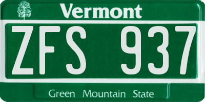VT license plate ZFS937