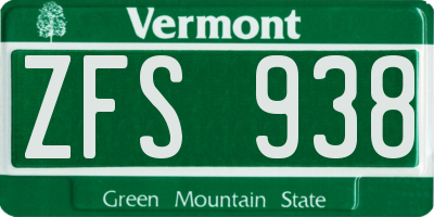 VT license plate ZFS938