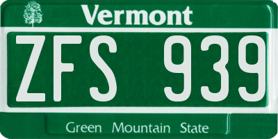 VT license plate ZFS939