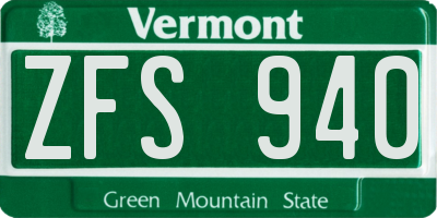 VT license plate ZFS940