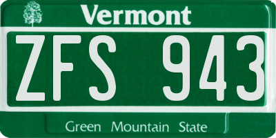 VT license plate ZFS943
