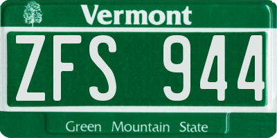VT license plate ZFS944