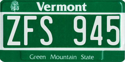 VT license plate ZFS945