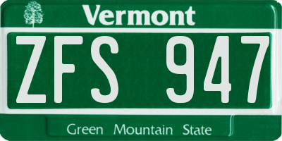 VT license plate ZFS947