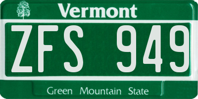VT license plate ZFS949