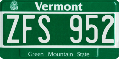 VT license plate ZFS952