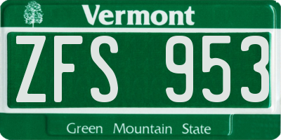 VT license plate ZFS953