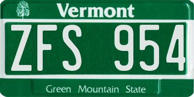 VT license plate ZFS954