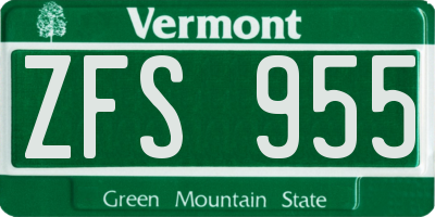 VT license plate ZFS955