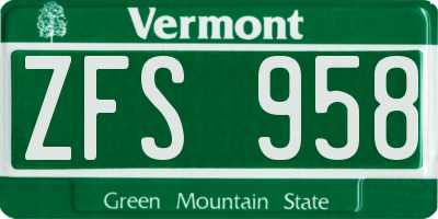 VT license plate ZFS958
