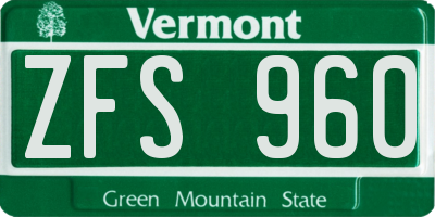 VT license plate ZFS960