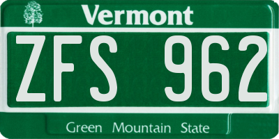 VT license plate ZFS962