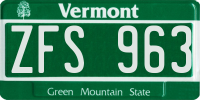 VT license plate ZFS963
